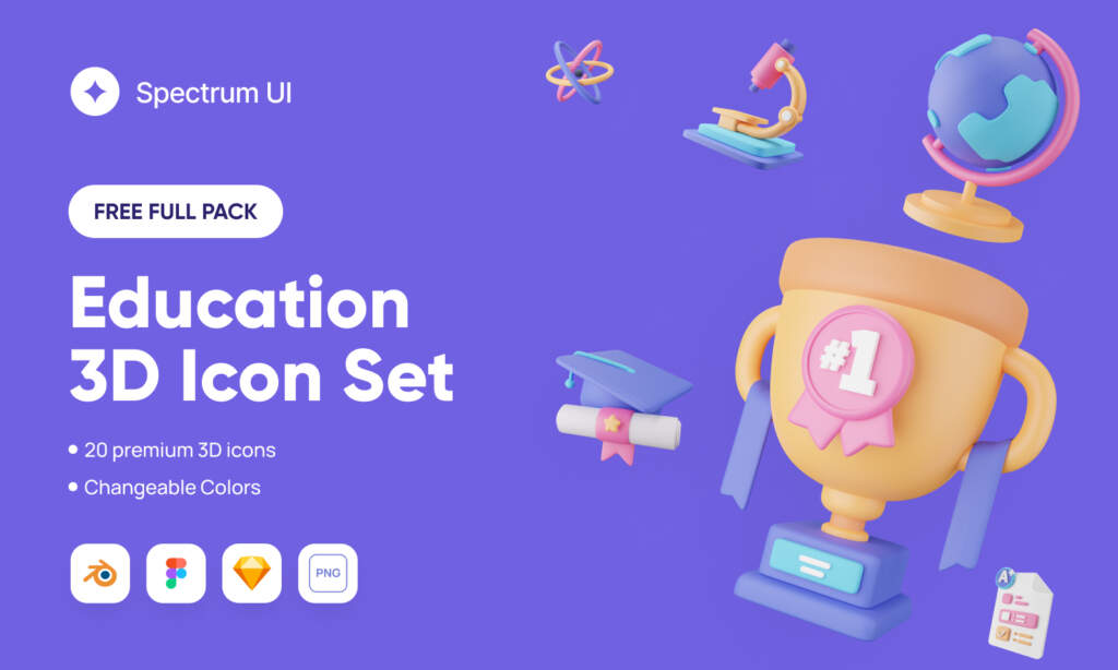 Education 3D Icon Set Figma freebies