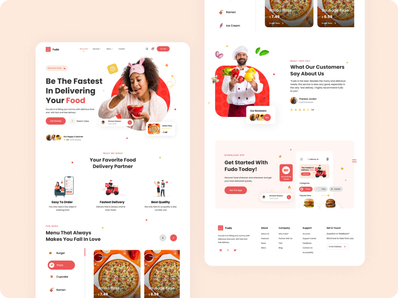 Free Food delivery app landing page