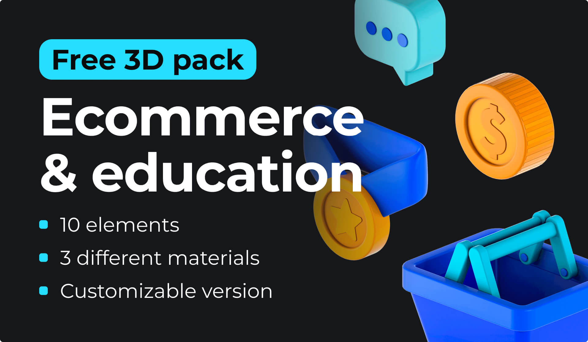 Free 3D E-commerce and Education icons pack