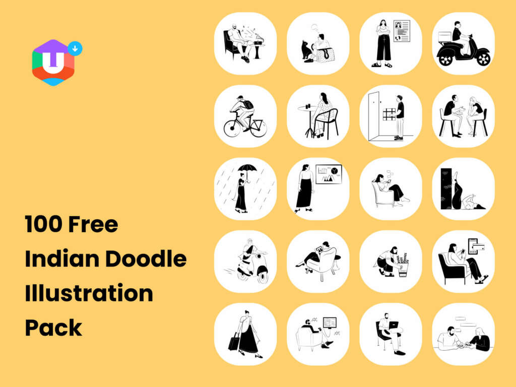 100 Free Indian Doodle Illustration Pack